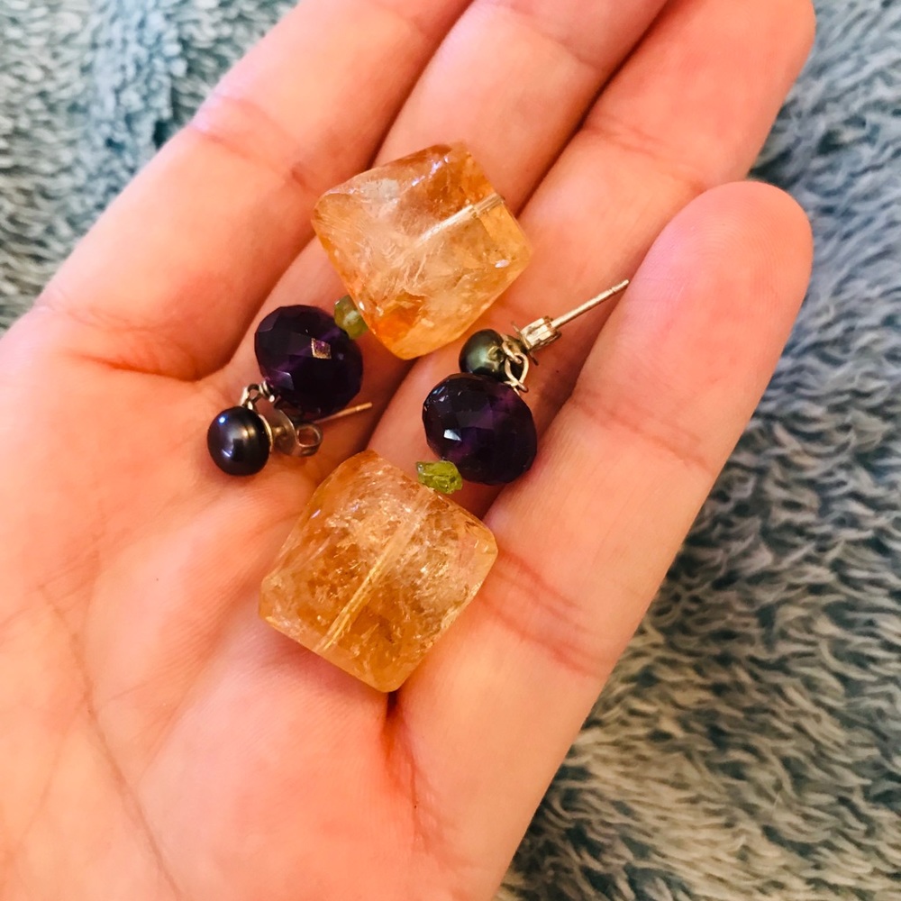 Citrine amethyst peridot and pearl earrings
